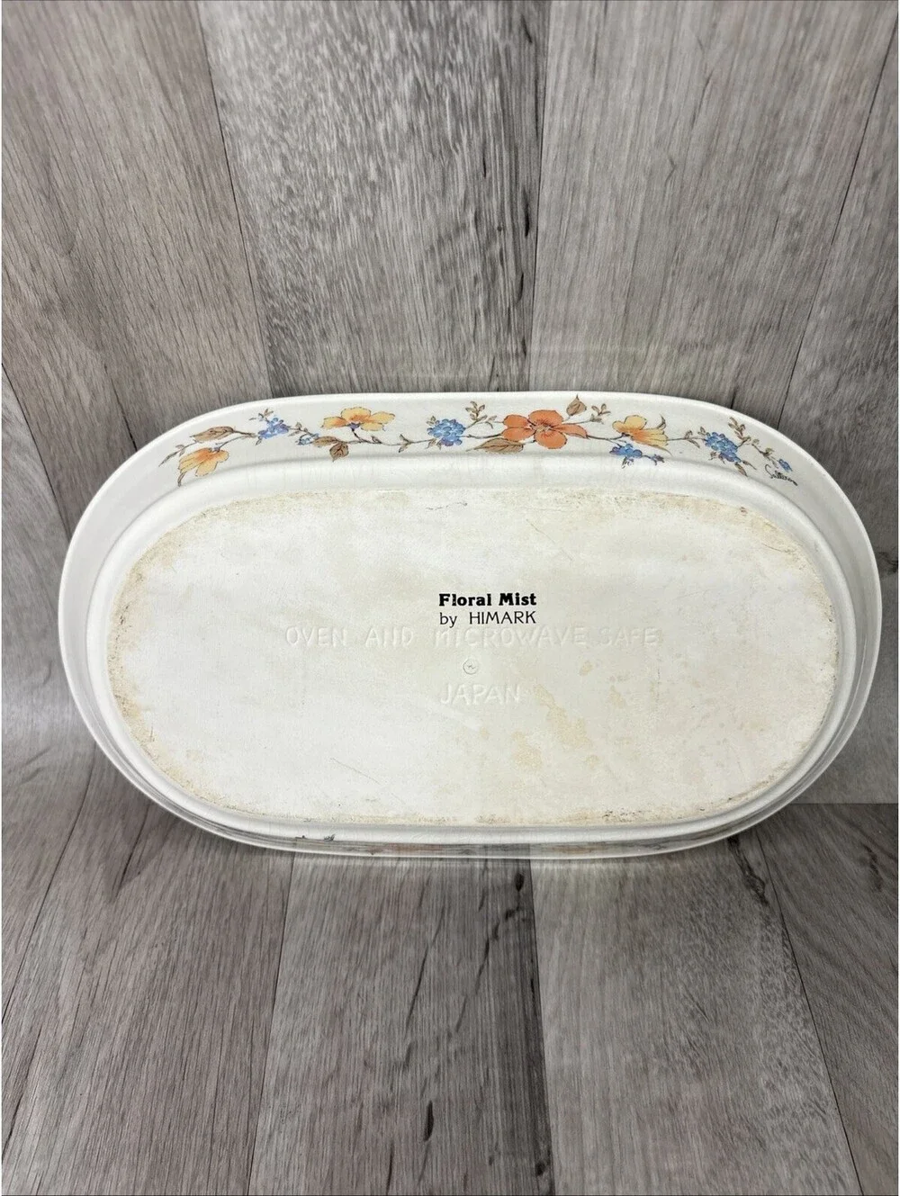 Himark Floral Mist Vegetable Serving Dish Oval Divided 13.5 x 8 Vintage Japan